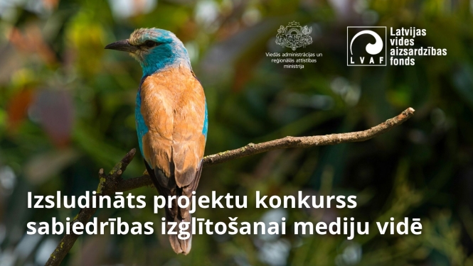 Attēls ar zaļo vārnu un ministrijas ģerboni. Aicinājums iesniegt projektus