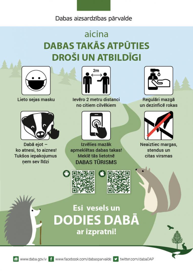 Infografika. Ieteikumi kā dabas takās atpūsties droši un atbildīgi