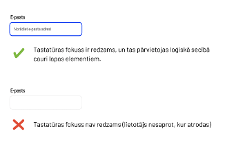 Divi epasta ievades lauka fokusa piemēri viens zem otra. Augšējam redzams tastatūras fokuss, apakšējam nē.